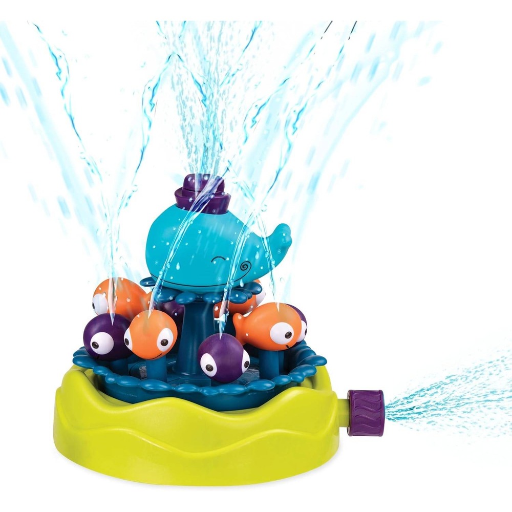 B. toys Whirly Whale Sprinkler Kids Outdoor‎ Spinning Water Toy Blue Orange